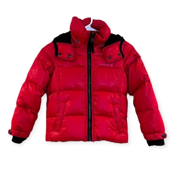 S13 Red Duck Down Quilted Hooded Winter Full Zip Puffer Coat Girl's 4